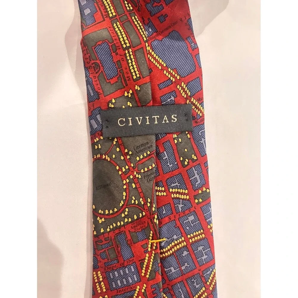 Civitas Mens Washington DC Map‎ Silk Tie Red Blue Gold Cartography Cityscape - Picture 7 of 7